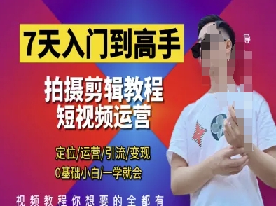 7天入门到高手，短视频剪辑运营高手课，定位 运营 引|流 变现，0基础小白一学就会-米秀网