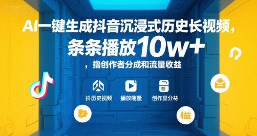 AI一键生成抖音沉浸式历史长视频，条条播放10w+，撸创作者分成和流量收益【揭秘】-米秀网