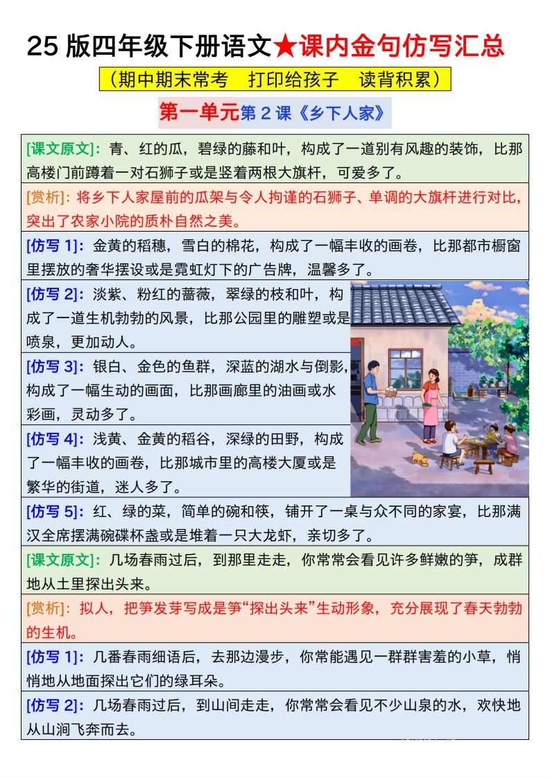 25版四下语文课内金句仿写汇总31页-米秀网