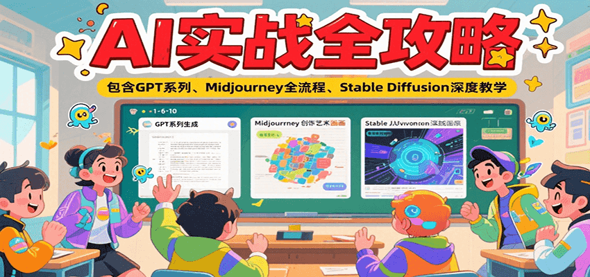 AI实战全攻略，包含GPT系列、Midjourney全流程、Stable Diffusion深度教学-米秀网