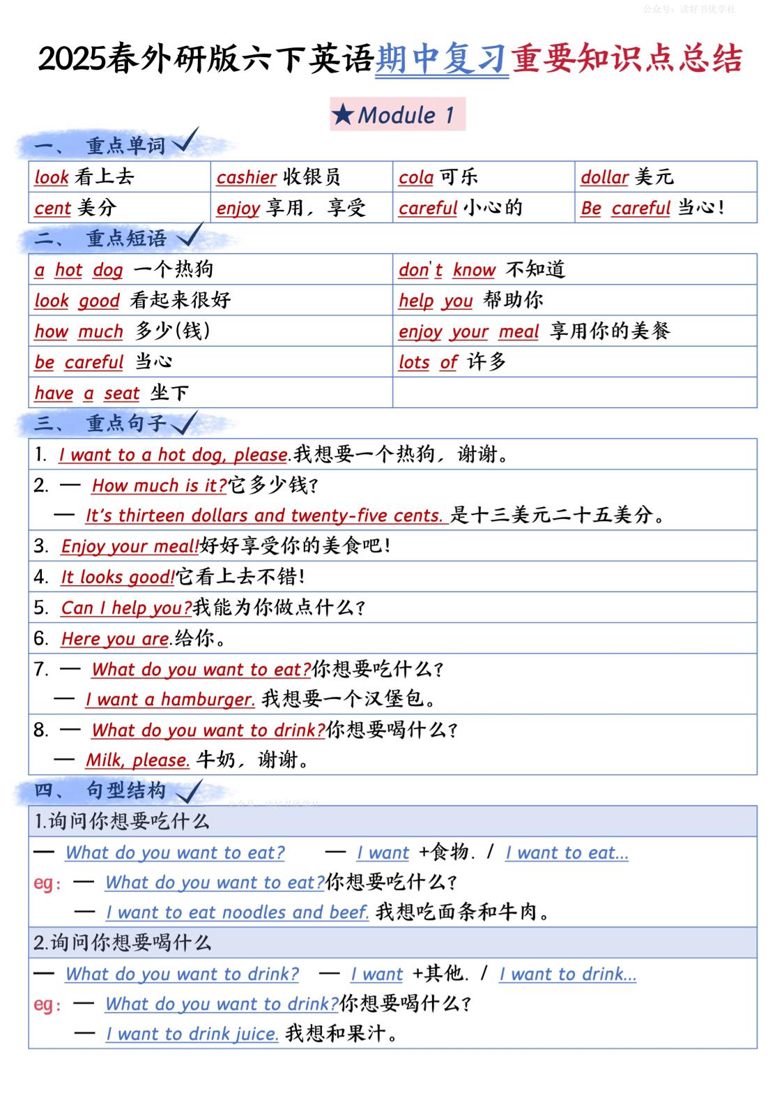 六下英语外研期中知识梳理-米秀网