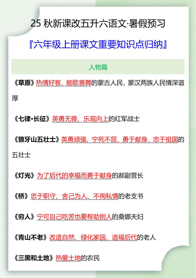 【2025秋新版】六年级语文上册课文重要知识点归纳-米秀网