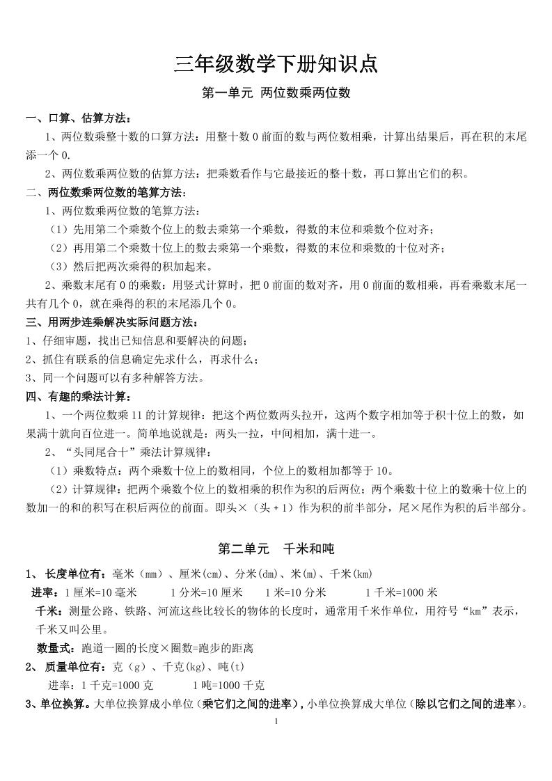 三下苏教版数学汇总重点-米秀网