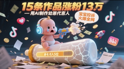 用AI制作幼崽代言人，宝宝的控诉火爆全网，15条作品涨粉13W，单号月入5位数实操教程-米秀网