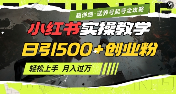 2月小红书最新日引500+创业粉实操教学【超详细】小白轻松上手，月入1W+，附小红书养号起号SOP-米秀网